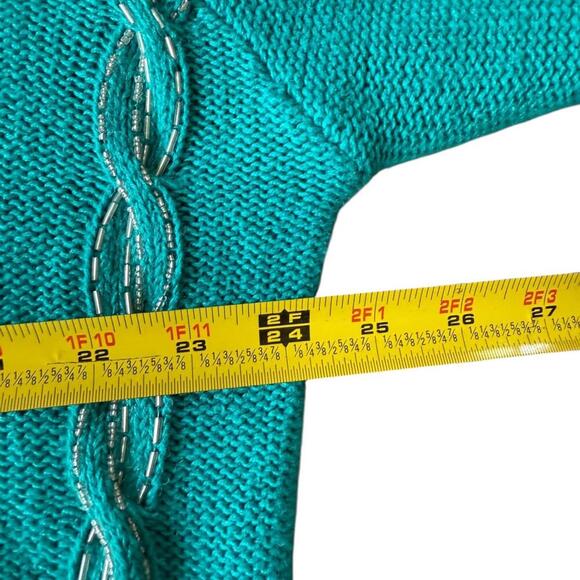 Bonnie Boerer 1988 Beaded Cable Knit Sweater – Teal, Size S/P - Picture 5 of 7